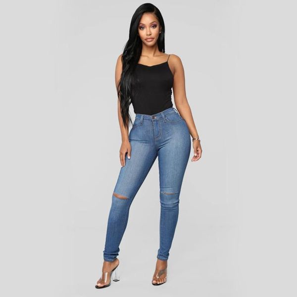 

women's jeans ripped pencil pants women high waisted stretch denim fashion slim zipper blue retro washed skinny trousers