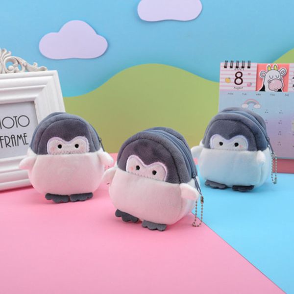 

soft plush cartoon little penguin boy and girl child coin purse mini cute oval zipper children girl cute usb cable bag key case, Red;black