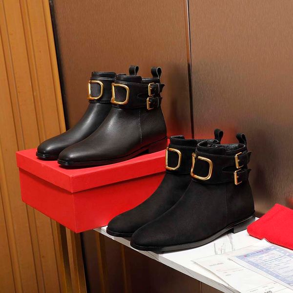 

designer boots ankle boot martin cowboy fashion rivet black booties real leather zipper letter lace up lady with box