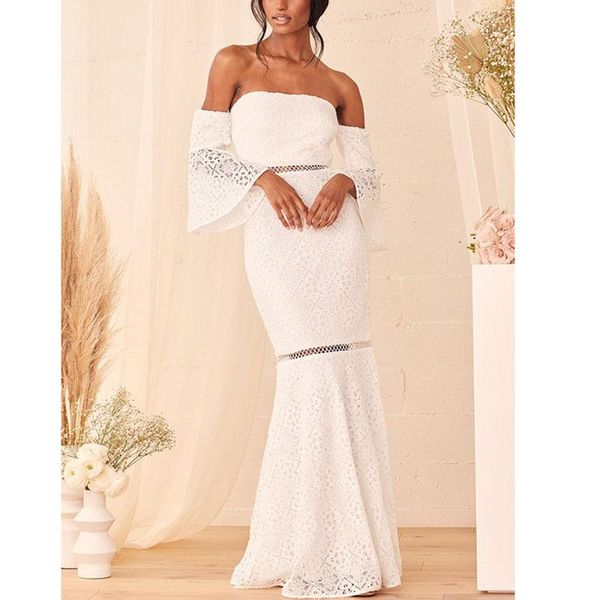

casual dresses ordi2021 summer women long party dress off shoulder bodycon white lace strapless evening maxi, Black;gray
