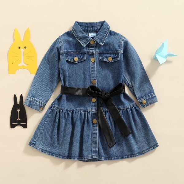 

girl's dresses baby girl casual dress long sleeve lapel buttons high waist drawstrings loose fashion party midi for spriing fall, Red;yellow