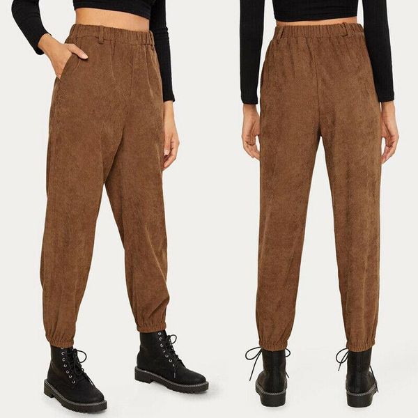 

women's pants & capris fashion winter warm corduroy autumn high waist wide leg leisure casual trousers clothing, Black;white