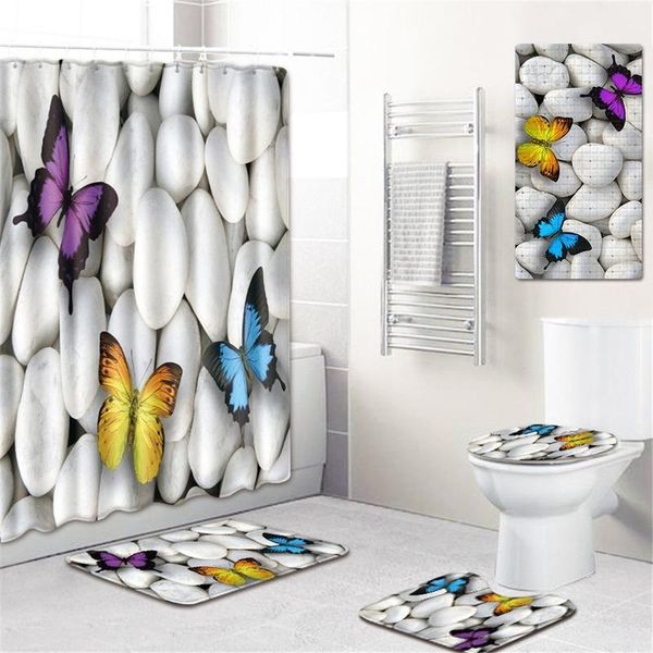 

bath mats shower curtain pvc mat toilet cover non-slip kitchen pad five-piece carpet bathroom rug rugs set