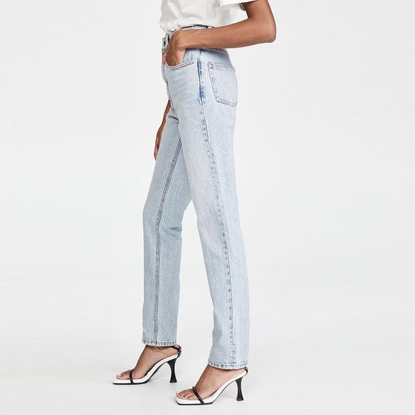 

women's jeans women light blue straight-leg pants high waist slim