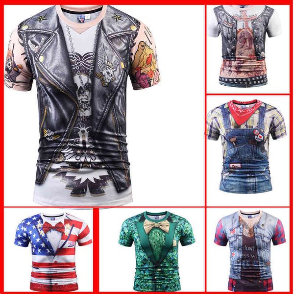 

men's t-shirts 25syles 3d shir prined women shor sleeve casual - cool summer ops ees skull fake wo pieces syle ix9b, White;black