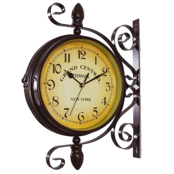 

wall clocks mount double-sided clock hanging inspired decor iron train grand
