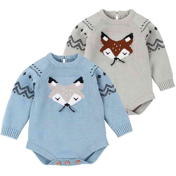 

boy romper knitted rompers winter long sleeve christmas clothes cotton baby sweater infant boys jumpsuit 210417, Blue