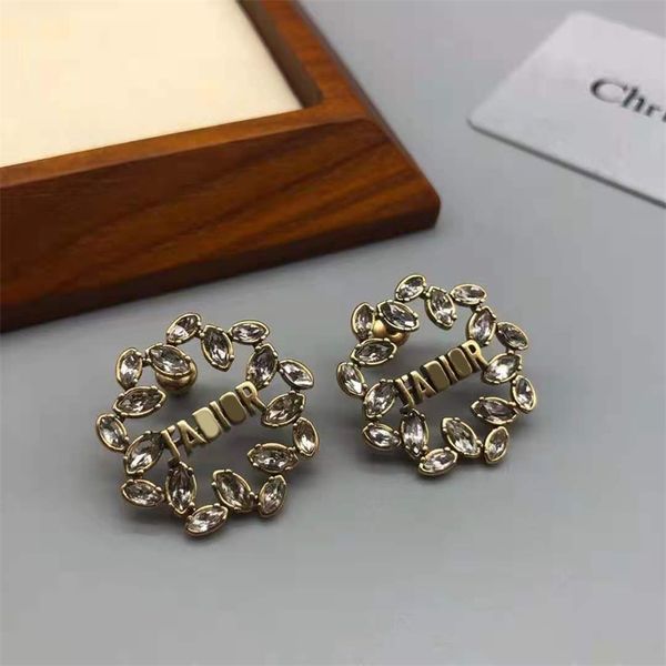 

70% off outlet online round letter earrings leaf shape ears full of wheat drill fashionable women's style, Golden