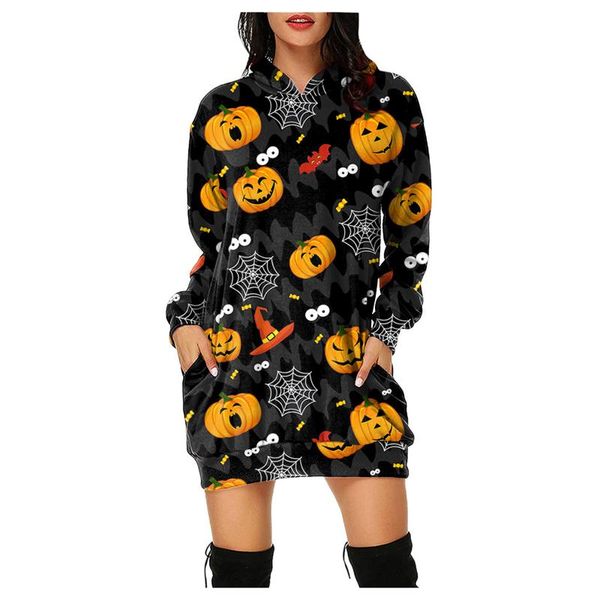 

casual dresses 2021 women's halloween print hooded dress sukienka ladies autumn long sleeve loose pocket mini vestidos #t3g, Black;gray