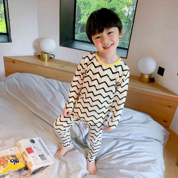 

spring autumn boys and girls cartoon printing dressing gown pure cotton long-sleeved tee pants clothing sets 210508, White