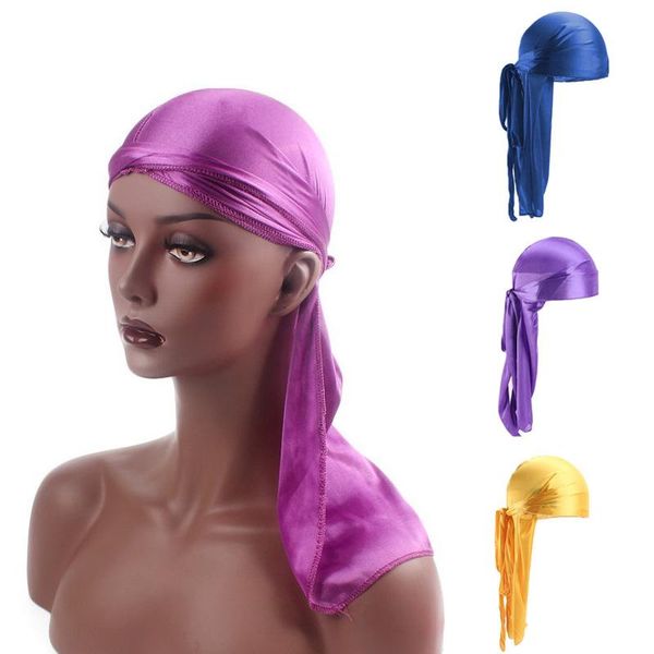 

men and women simulation silk turban hat pirate solid color long tail baotou shower cap bathroom supplies hair bonnet caps