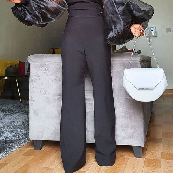 

women trousers long female high waist wide leg pants elastic plus size office ladies autumn african fashion pantalones 210416, Black;white