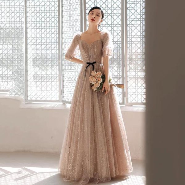 

party dresses champagne a line sequined prom dress sweetheart gown short puff sleeves lace up evening vestido de noche, White;black
