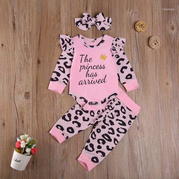 

clothing sets born baby girls three-piece clothes set long sleeve round collar romper leopard pants headdress yellow/ brown/ purple/ pink1, White