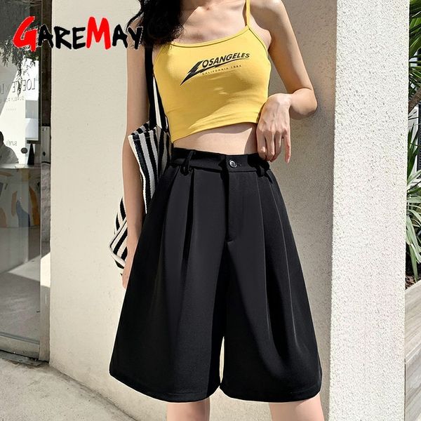 

white shorts women wide leg solid elegant straight loose long femme high waist korean style women's summer 210428, White;black