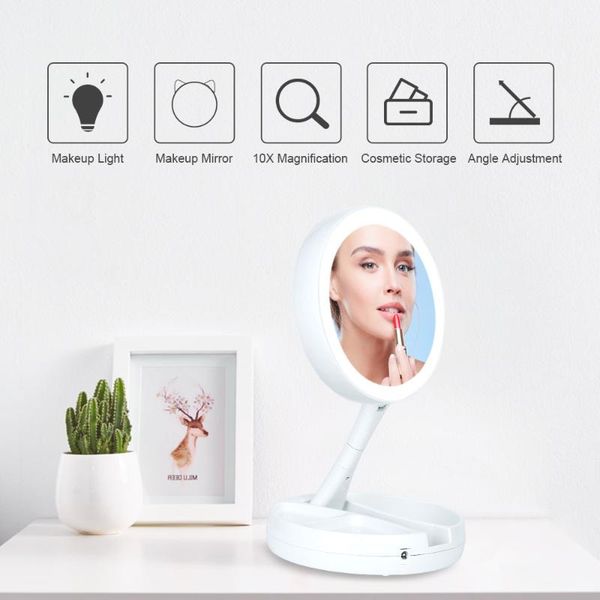

compact mirrors makeup mirror with led light double-sided make-up tool multi-angle adjustment household portable folding travel
