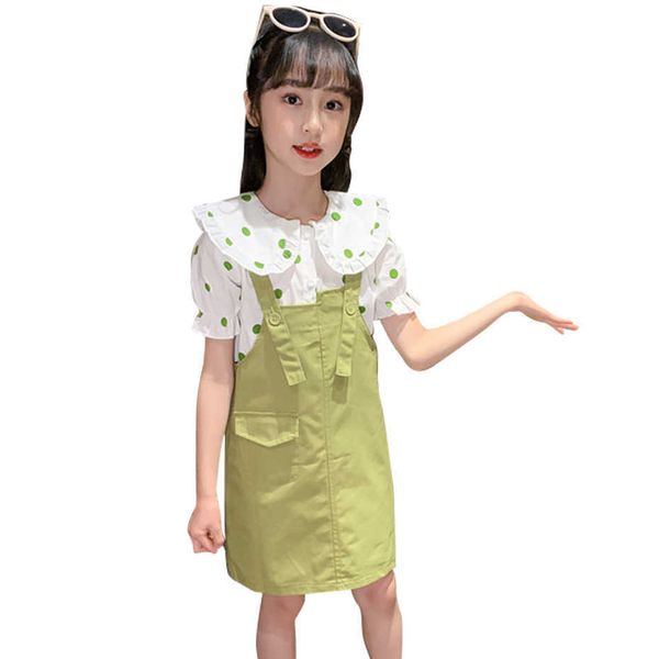 

kids clothes girls dot blouse + jumpsuit teenage clothing casual style children girl summer children's gir 210528, White