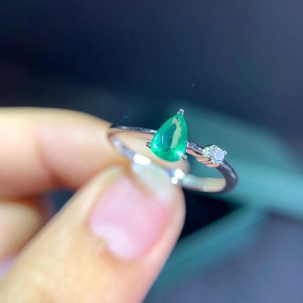 

cluster rings fashion simple small water drop natural gem stone ring green emerald s925 silver women girl party gift jewelry, Golden;silver