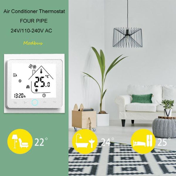 

smart home control thermostat central air conditioner modbus 4-pipe three wind speed lcd touch white blacklight bac-002eln