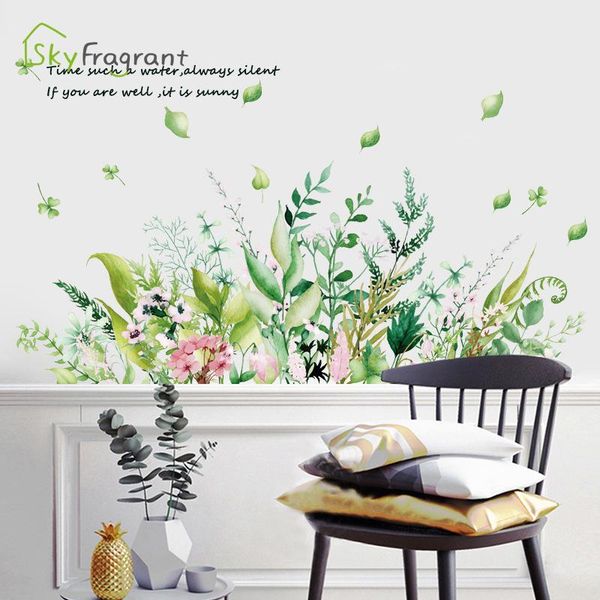 

wall stickers fresh pastoral green leaf corner line plants decoration removable living room home decor sticker self adhesive