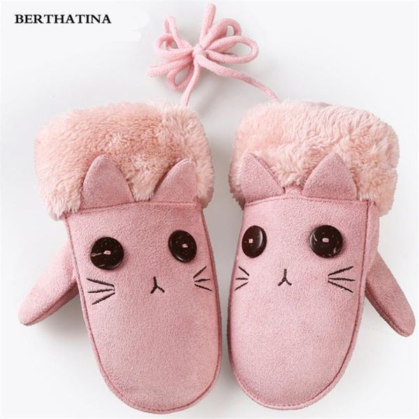

fingerless gloves berthatina 2021 winter girls boys children suede cashmere twist with full finger outdoor warm mittens fur, Blue;gray