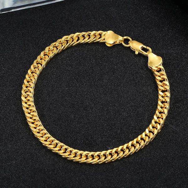 

link, chain fashion men's curb 18k gold plated bracelet man cool, Black
