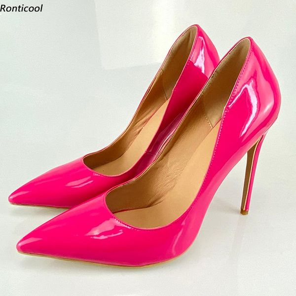 

dress shoes ronticool handmade women spring pumps shiny stiletto heels pointed toe  colors ladies us plus size 5-15, Black