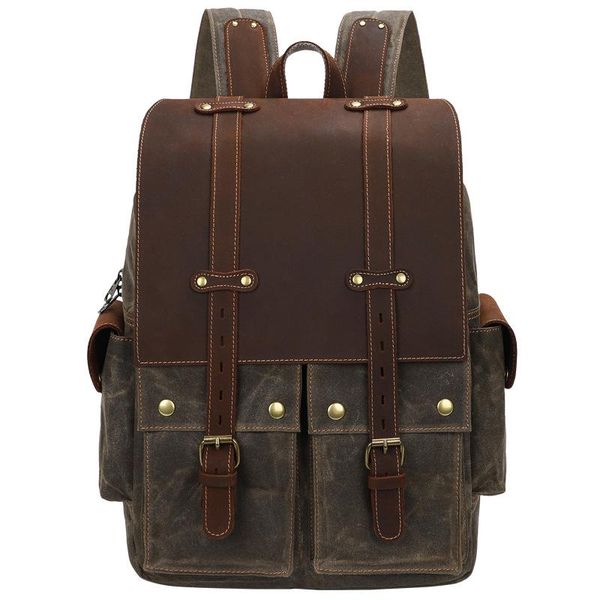 

backpack outdoor men's skin canvas computer crazy horse large travel capacity