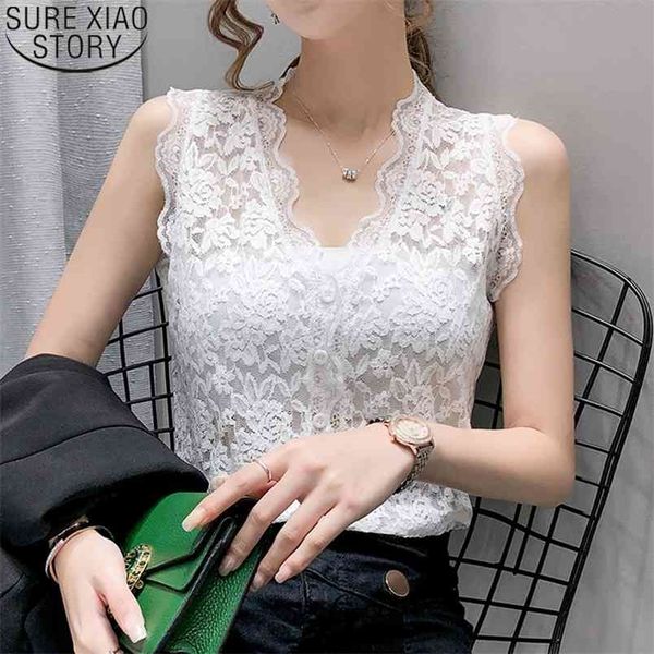 

summer women tank lace sleeveless cardigan slim v-neck clothes korean bottoming vest blusas 13728 210506, White