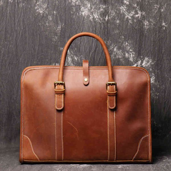 

handbag leather simple portable men's briefcase crazy horse one shoulder file case manual diagonal cross computer