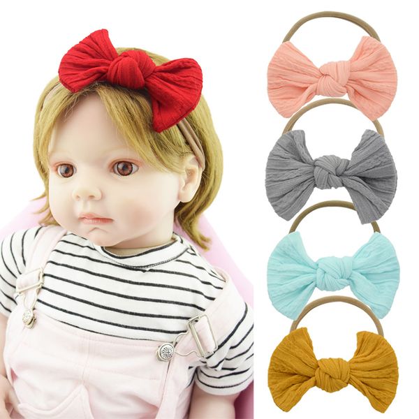 

nylon baby headband big bow hair accessory turban elastic bowknot hairband stretch girl solid color bands for pgraphy, Slivery;white