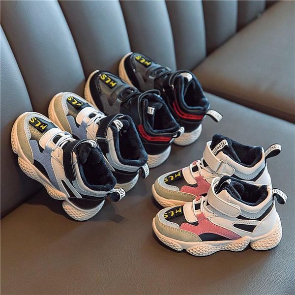 

sneakers spring and autumn children's shoes men's big girls sports plus velvet cotton boys running, Black;red