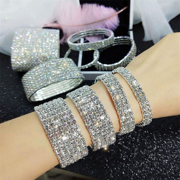 

link, chain fyuan classic 6 rows full rhinestone bracelet for women 2021 shiny silver color crystal bracelets & bangles jewelry wedding gift, Black