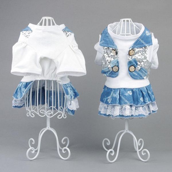 

dog apparel 2021 spring and summer clothes pet dress personality sequined denim