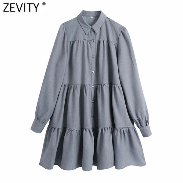

women fashion turn down collar solid color pleats straight shirt dress female chic party vestido casual cloth ds4875 210416, Black;gray