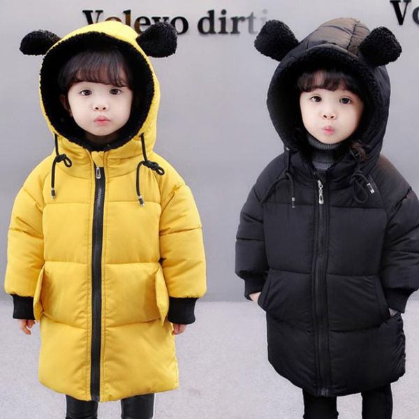 

down coat autumn winter children long jacket boys girls fashion thick ear hooded baby kids warm cotton 2-7 y, Blue;gray