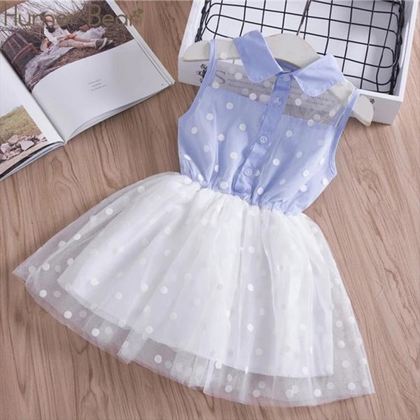 

humor bear girls sleeveless girl dresses summer blue color dot printed cute lace children clothes drop kids, Red;yellow