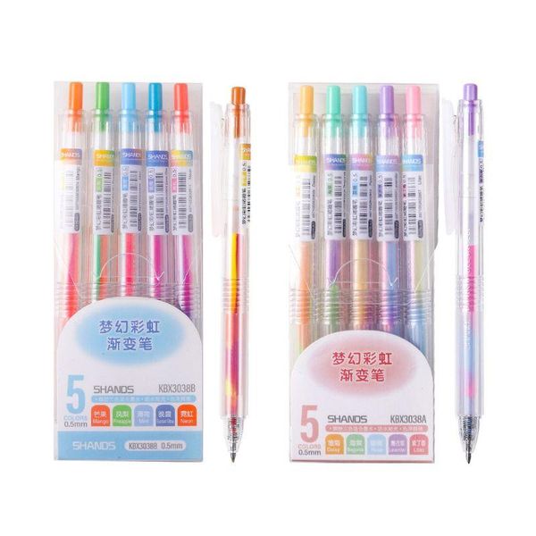 

gel pens 5pcs rainbow gradient color pen 0.5mm marker hook line stationery student school office supplies dropship