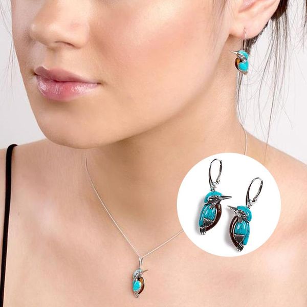 

turquoise bird necklace vintage silver earrings western style fashion chains
