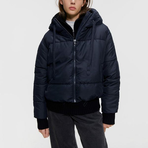 

woman down jacket cotton padded jackets winter hooded parkas warmly outerwear coats large size lady'a short coat thicken casual puffer, Black