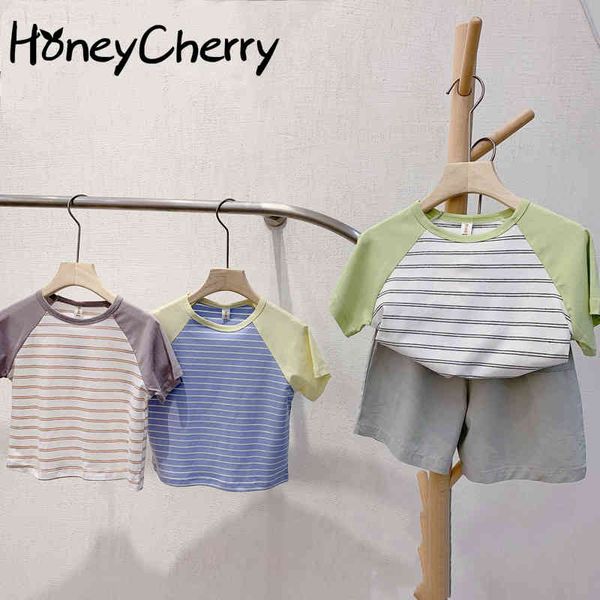 

summer children's short sleeve t-shirt boys cotton comfortable striped baby boy 210515, Blue