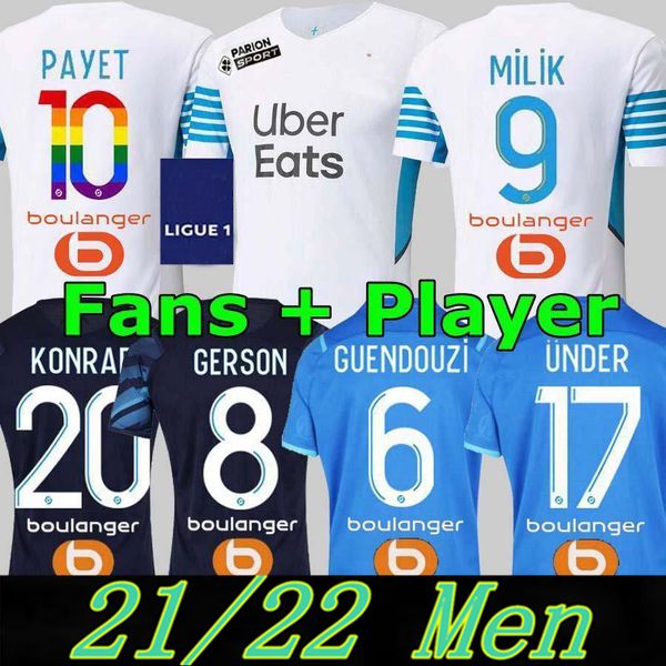 

21 22 marseille soccer jerseys olympique de 2021 2022 om milik maillot foot cuisance thauvin benedetto kamara payet football shirts men+kids, Black;yellow
