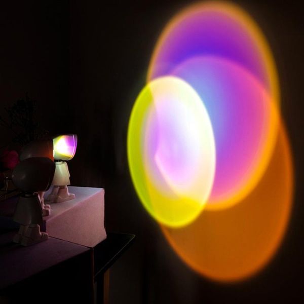 

flash heads sun never sets rainbow projection robot atmosphere lamp decoration usb plug in use without battery