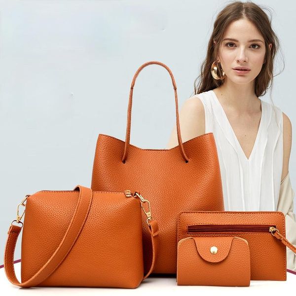 

evening bags 4pcs/lot women fashion solid color soft faux leather shoulder bag handbag purse set red white pink and black