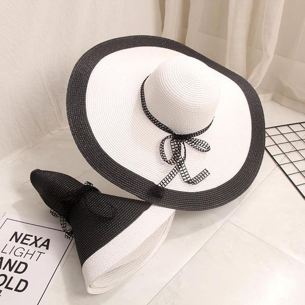 

wide brim hats 2021 sun for women girls floppy straw hat summer bohemia beach cap chapeau femme ete black panama, Blue;gray
