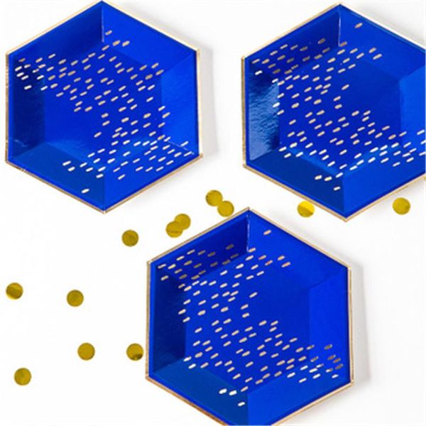 

party tableware gold foil blue disposable valentine day wedding decoration baby shower paper plate birthday supplier dinnerware