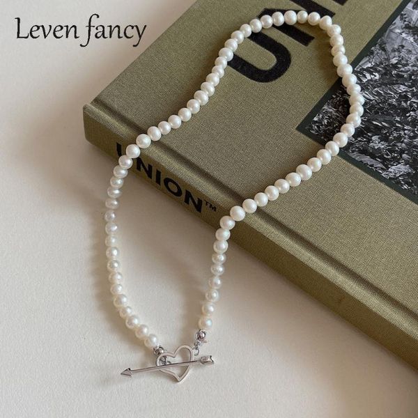 

chains 925 sterling silver heart arrow necklace white shell pearl for women engagement anniversary wedding gift girls choker