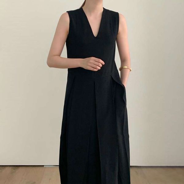 

casual dresses dress women clothesminimalist temperament shows thin v-neck high waist loose pleated long vest small black skirt 6abp, Black;gray