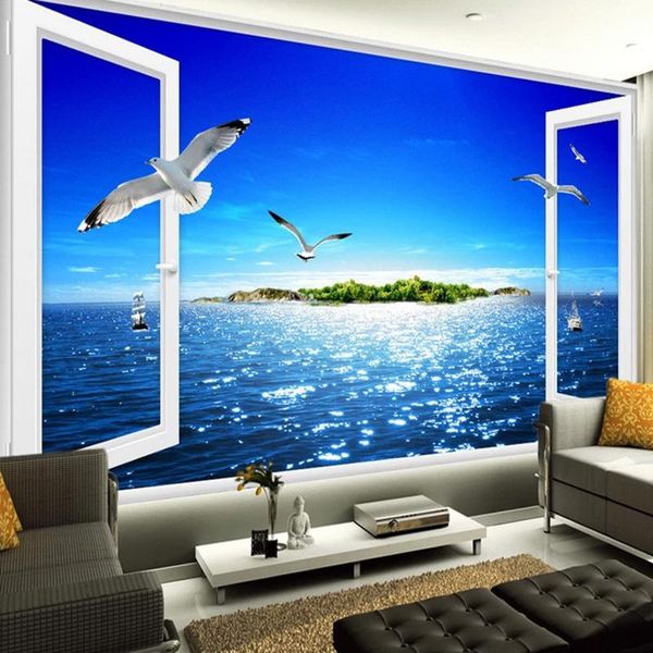 

wallpapers custom wall cloth 3d outside the window seaside landscape po murals wallpaper living room tv sofa background painting