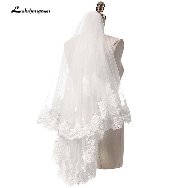 

bridal veils lakshmigown tulle white ivory wedding veil short two layers with lace appliques accessories, Black